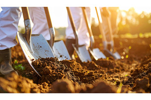 Shovels digging into soil at sunrise, a Nature Photo by Igor Tichonow