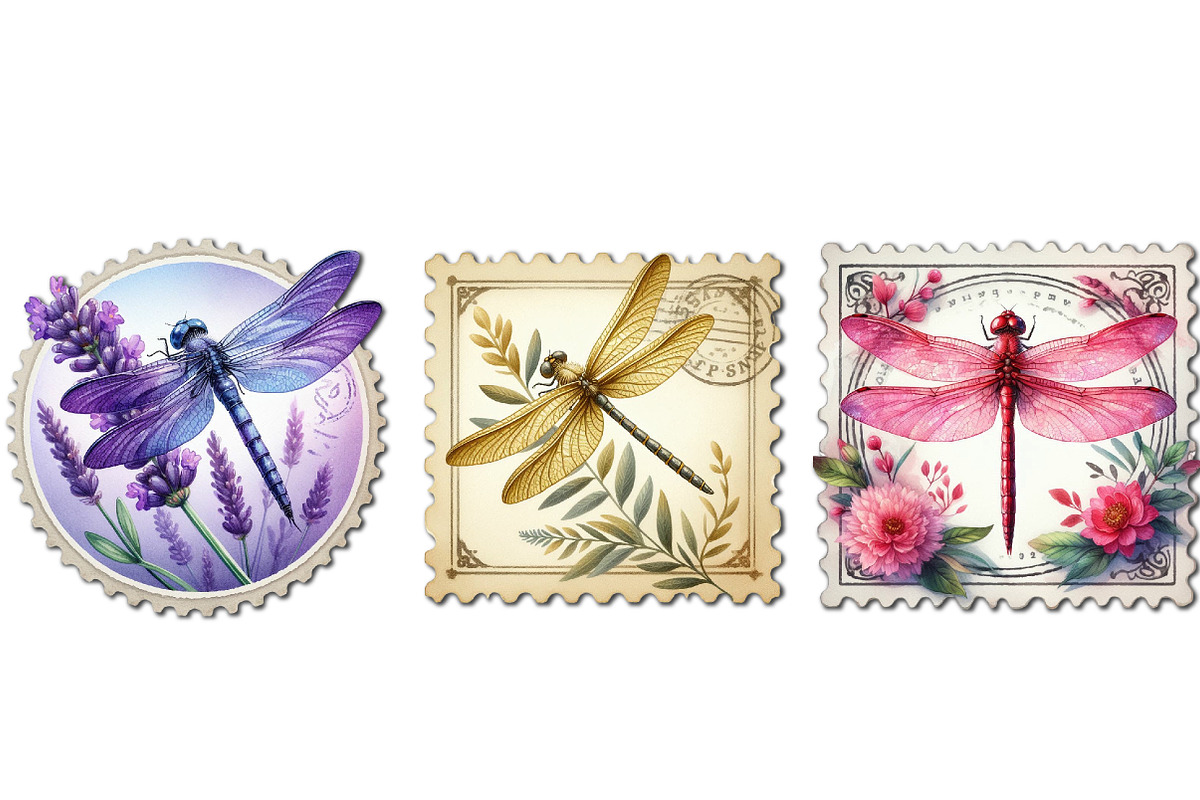 Dragonfly Postage Stamps Clipart, an Illustration by Libby Wishes (Photo 6 of 6)