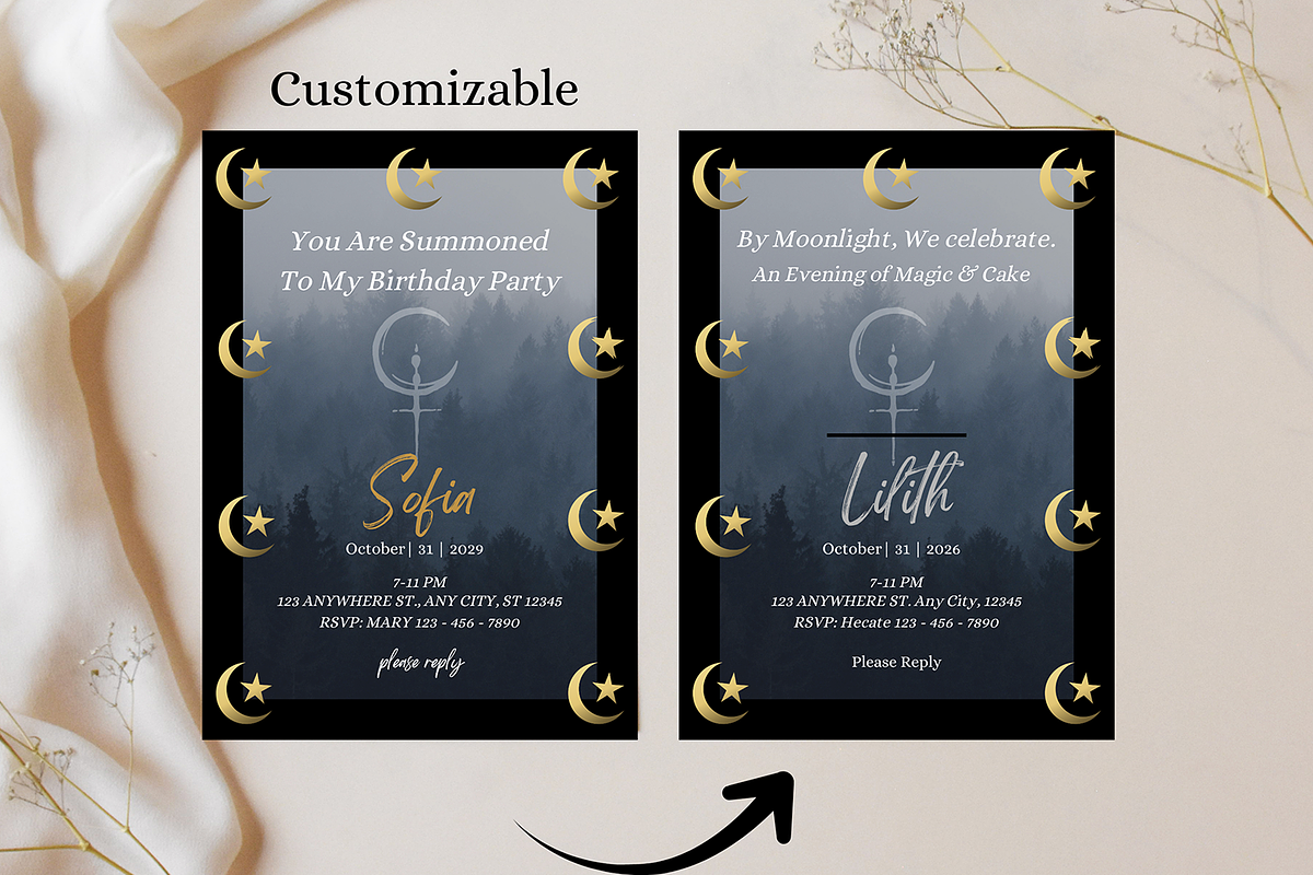 Goth Birthday Invite Canva Editable, an Invitation Template by Willow Paige Farms (Photo 8 of 8)