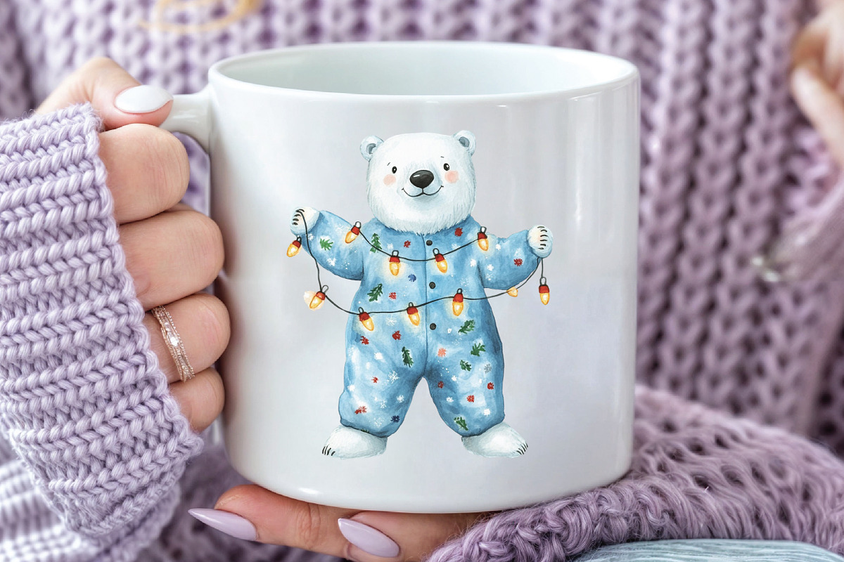 Christmas Pajama Polar Bear Clipart, an Illustration by CraftArtStudio (Photo 5 of 6)