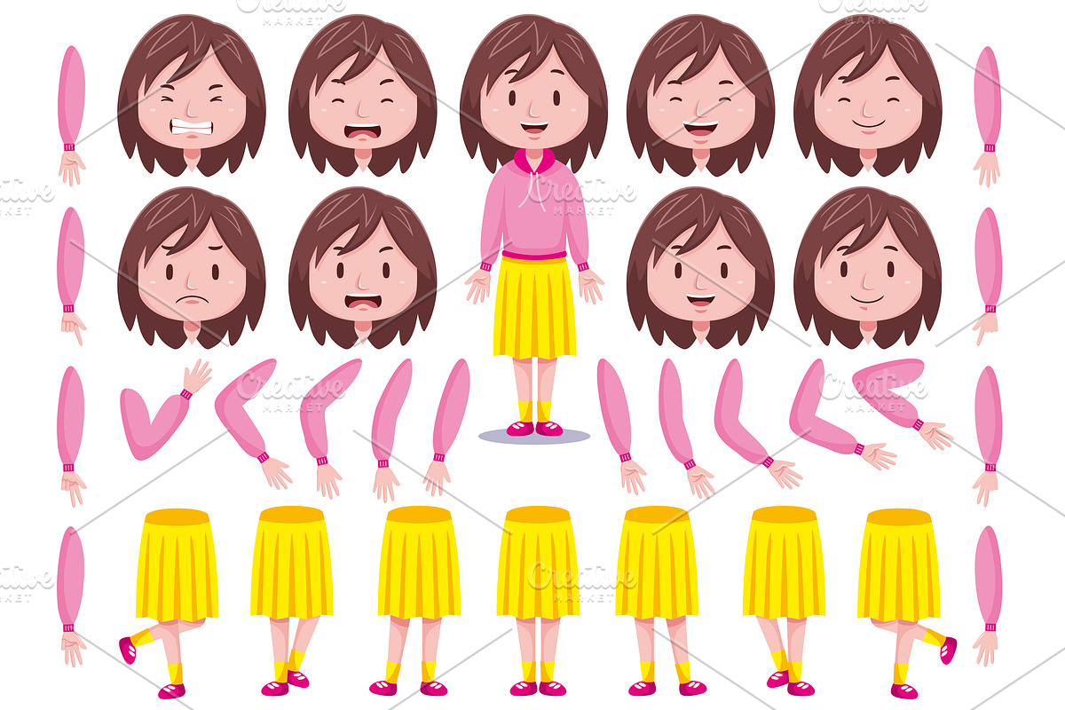 Front View Cute Girl Characters Pack, an Object Graphic by MEDZ (Photo 4 of 5)