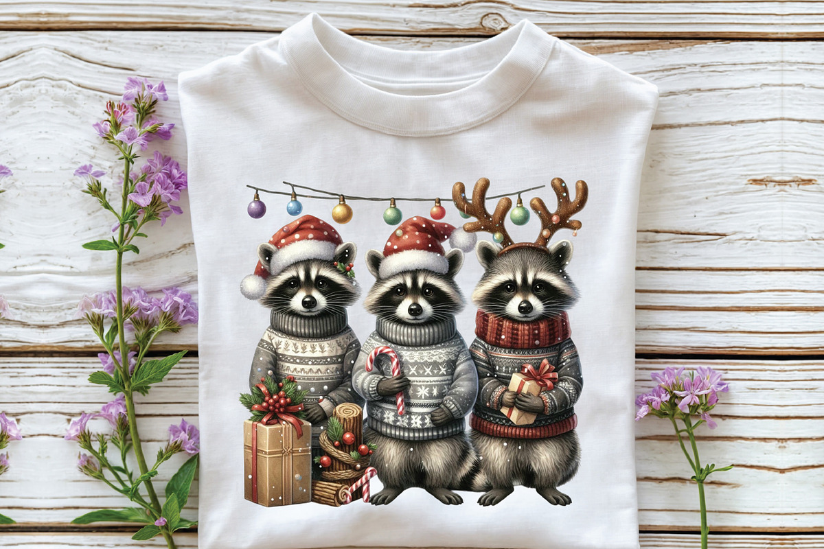 Raccoon Elf Trio Christmas PNG, an Illustration by CraftArtStudio (Photo 2 of 4)