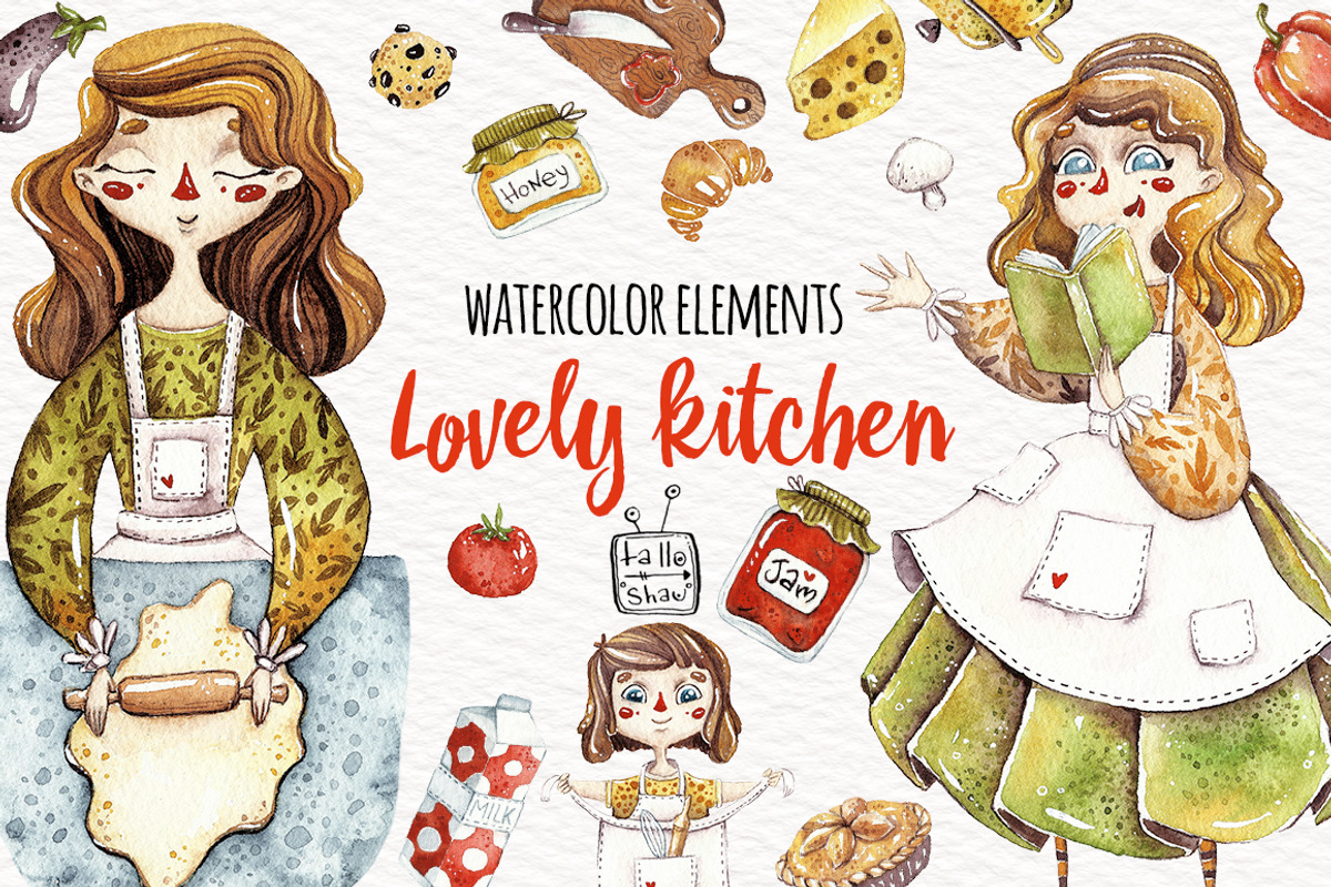 Watercolor Lovely kitchen, a Food Illustration by talloshau's illustrations (Photo 1 of 9)
