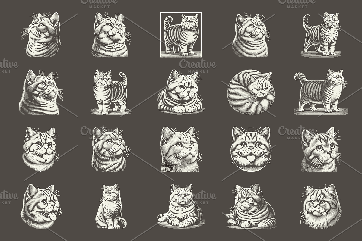 Vintage British Shorthair Cat Design, an Animal Illustration by devastd (Photo 3 of 11)