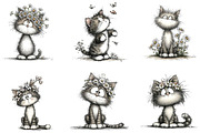 Whimsical Spring Cats Clipart, an Illustration by Designking (Thumbnail 5 of 5)