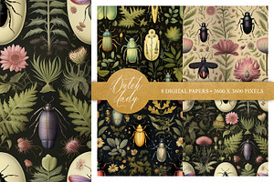 Seamless Botanical Beetle Patterns