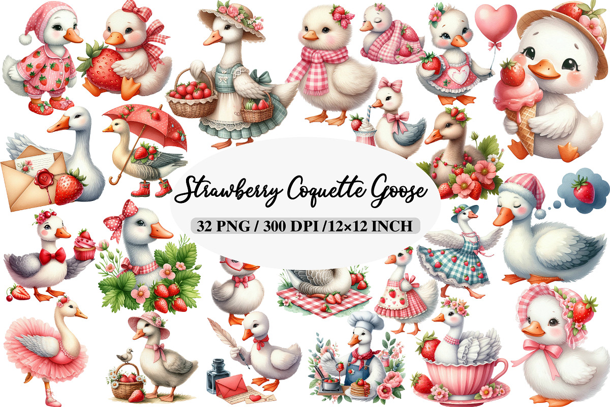 Strawberry Coquette Goose Sublimatio, an Illustration by Daily.Designs (Photo 1 of 5)