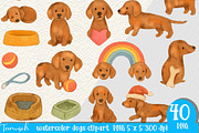 Watercolor Dog - Dachshund CLIPART, an Animal Illustration by TanuschArts (Thumbnail 2 of 6)