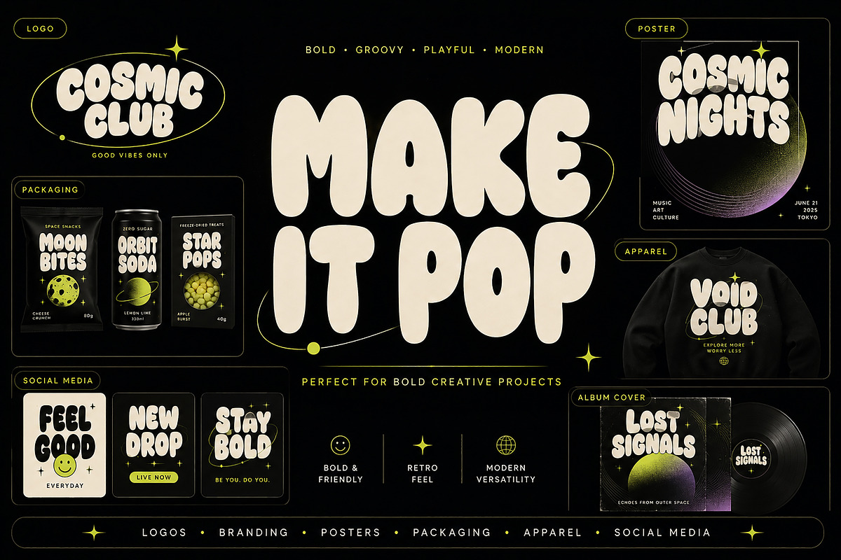 Space Pop – Bold Retro Display Font, a Slab Serif Font by Wow Magic (Photo 2 of 4)