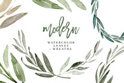 Modern Watercolor Leaves Clipart Set, an Illustration by Essem Creatives (Thumbnail 1 of 6)