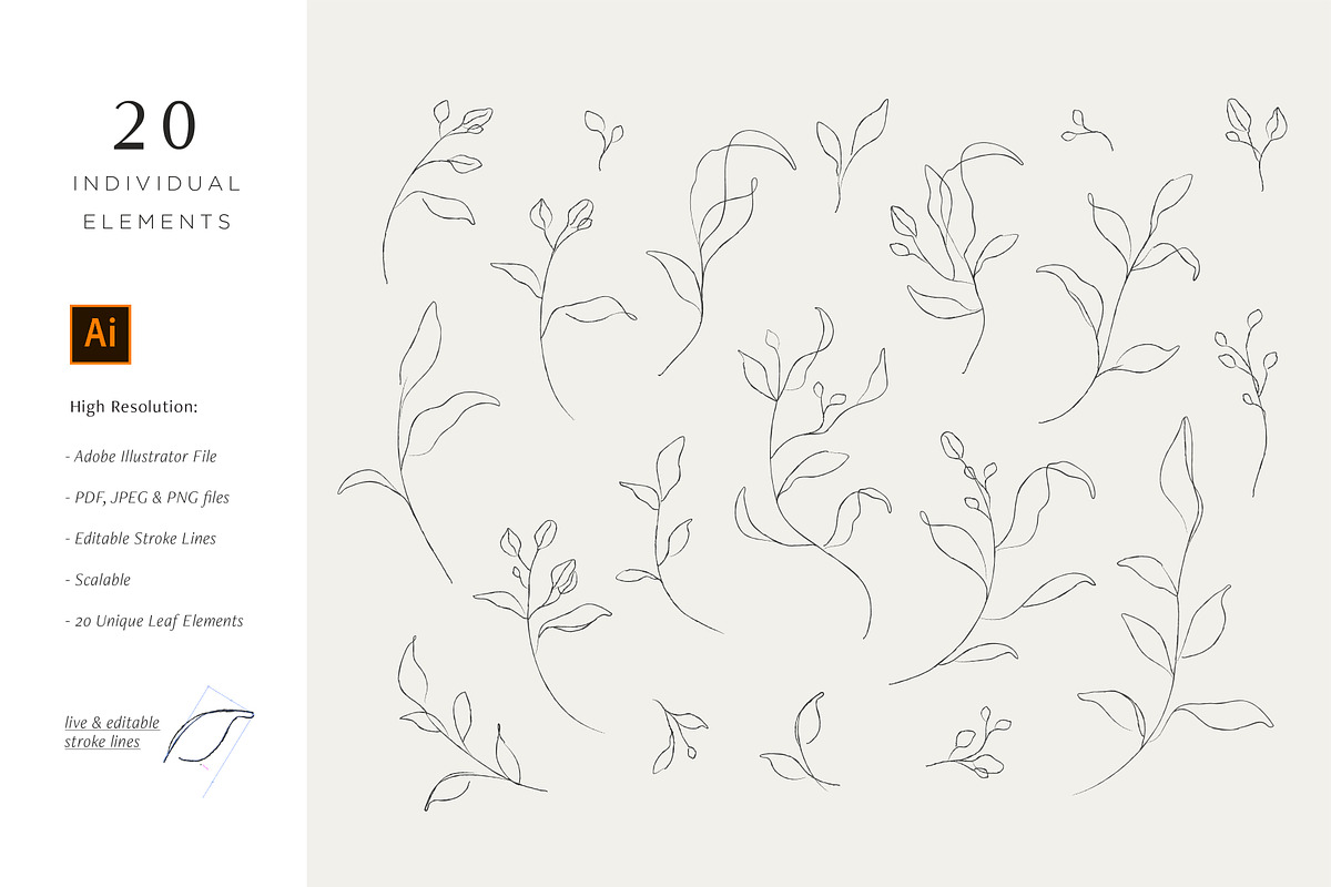 Minimalist Leaf Line Sketches, an Illustration by Galerie Design Studio (Photo 2 of 6)
