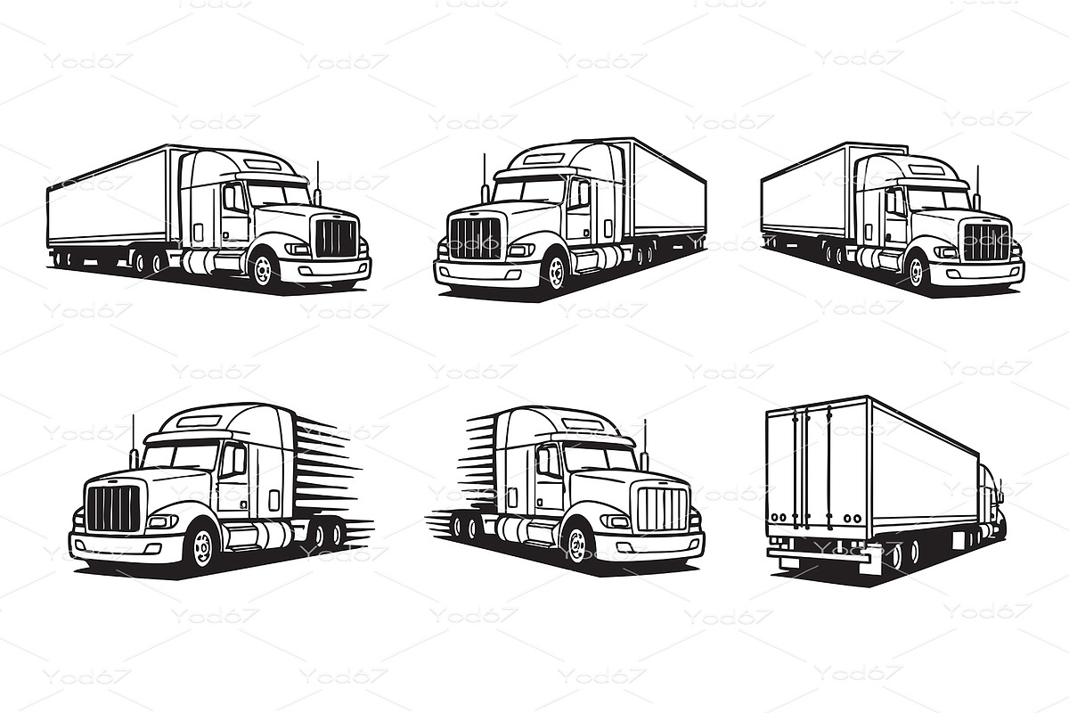Set of American-style semi-trucks, a Transportation Illustration by yod67