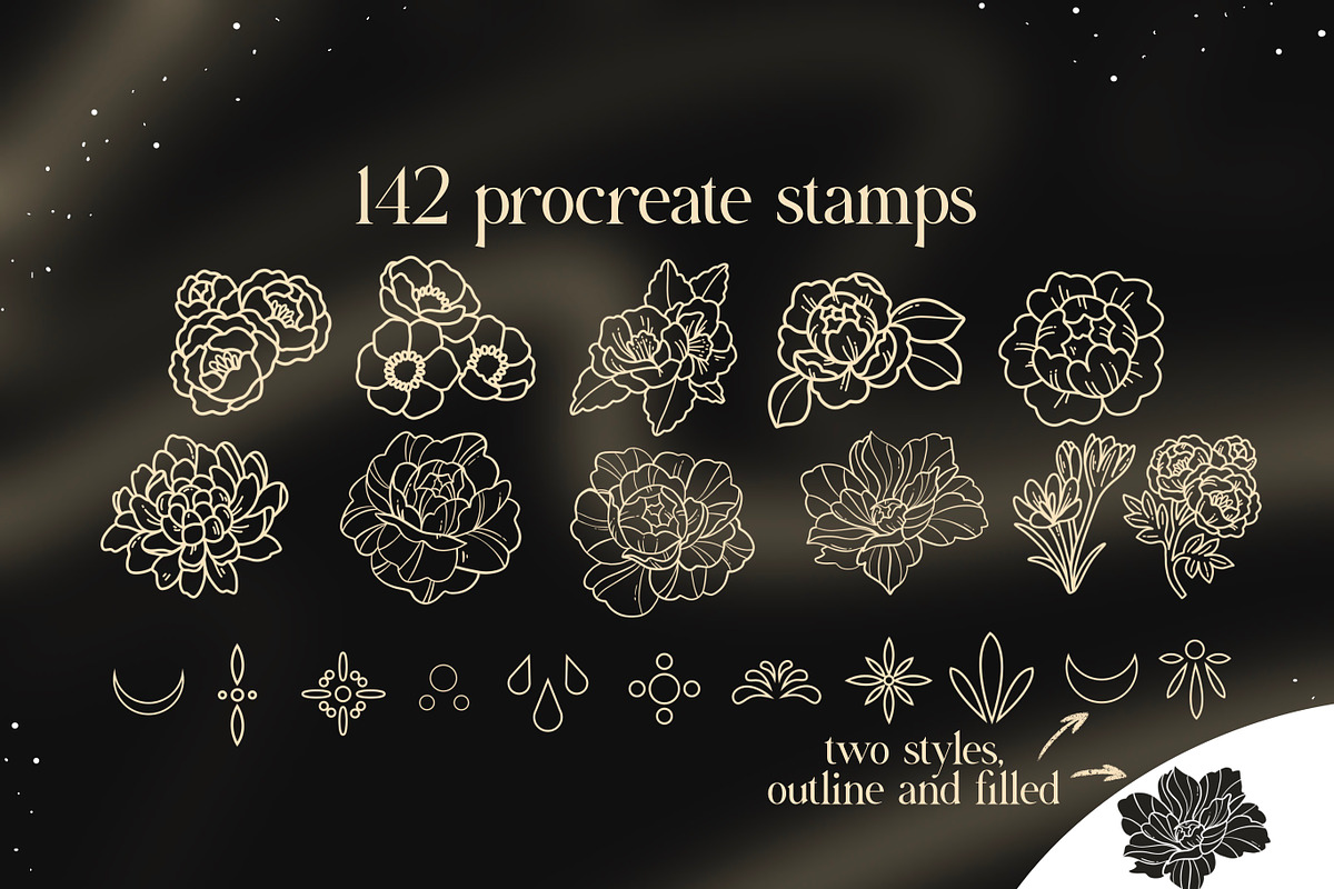 140+ procreate celestial stamps, a Brush Add-On by laura.design (Photo 3 of 8)