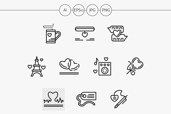 Simple Line Love Relationship Icons