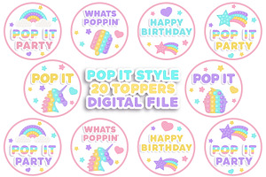 20 Pop It Cupcake Toppers Birthday