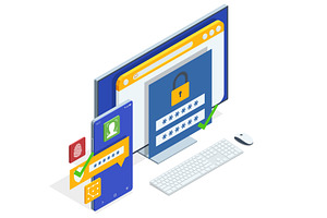 Isometric multi device security, a Technology Illustration by Golden Sikorka