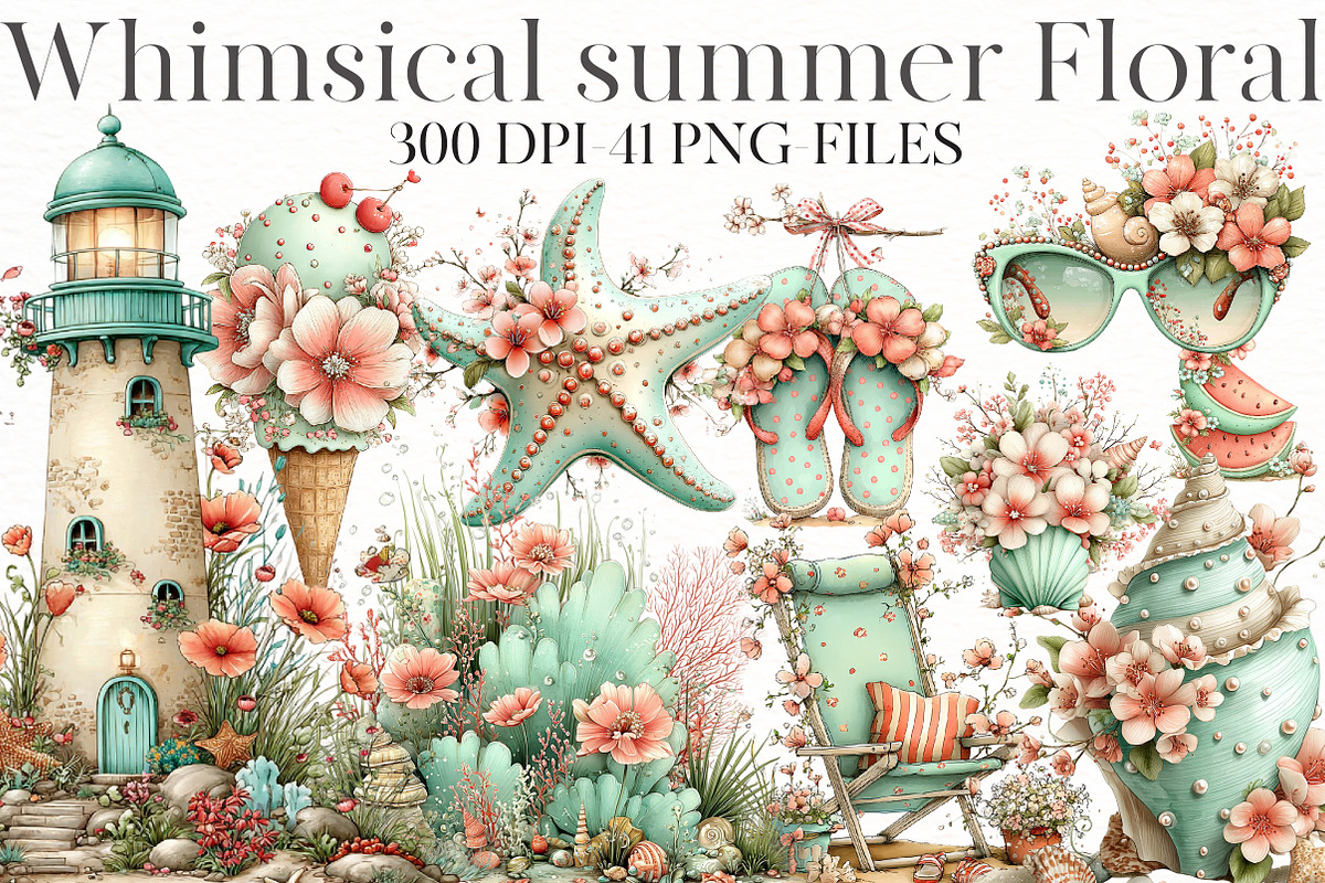 Whimsical summer floral Clipart, an Illustration by Designworld (Photo 1 of 8)