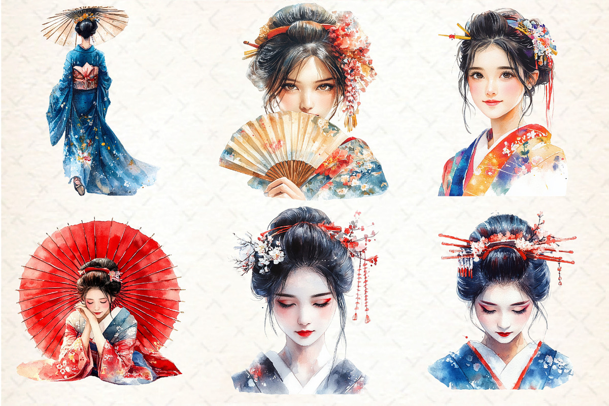Beautiful Japanese Geisha Girl PNG, an Illustration by DreamCafeArt (Photo 2 of 7)