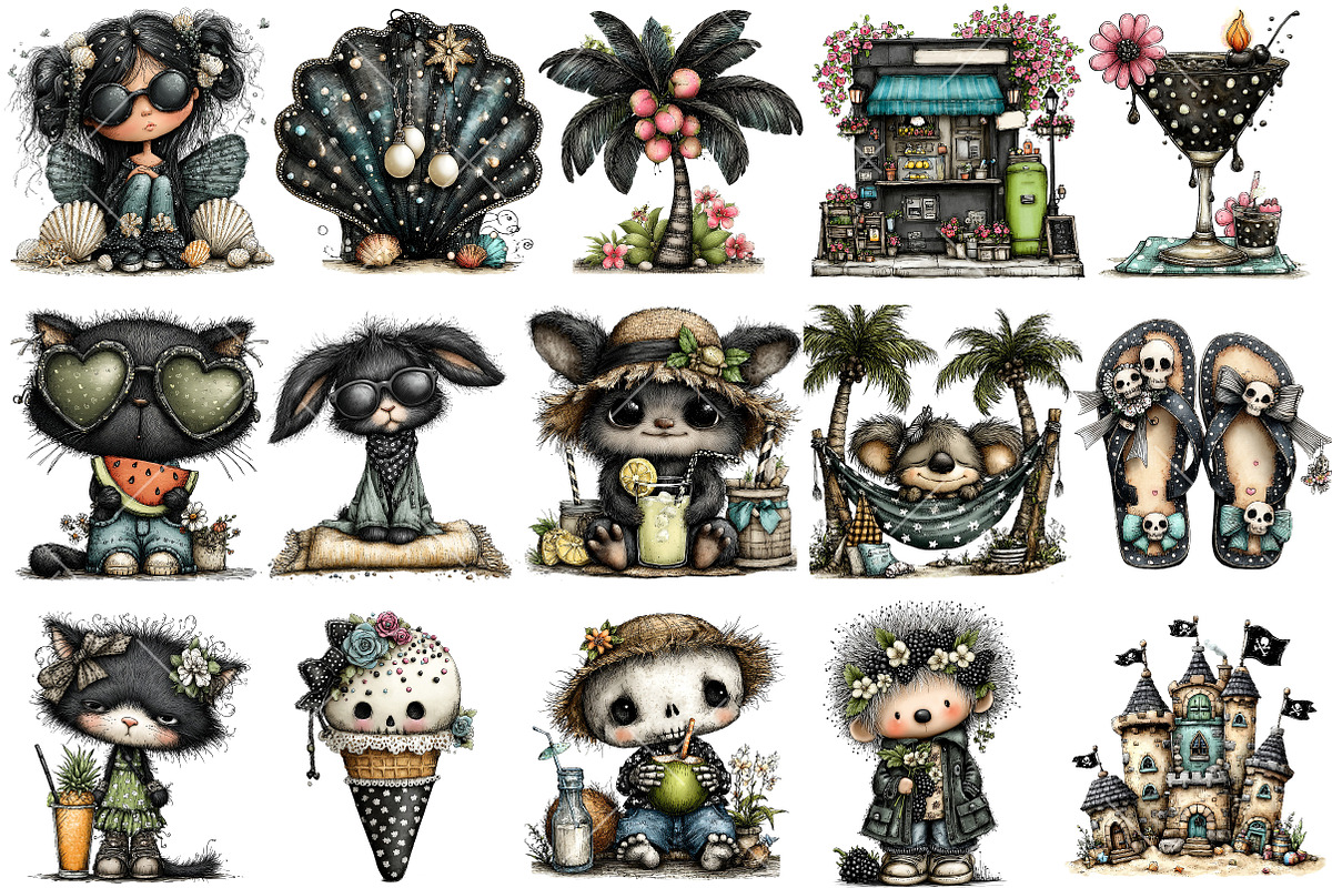 Whimsical Gothic Summer Clipart PNG, an Illustration by OK Design (Photo 3 of 6)
