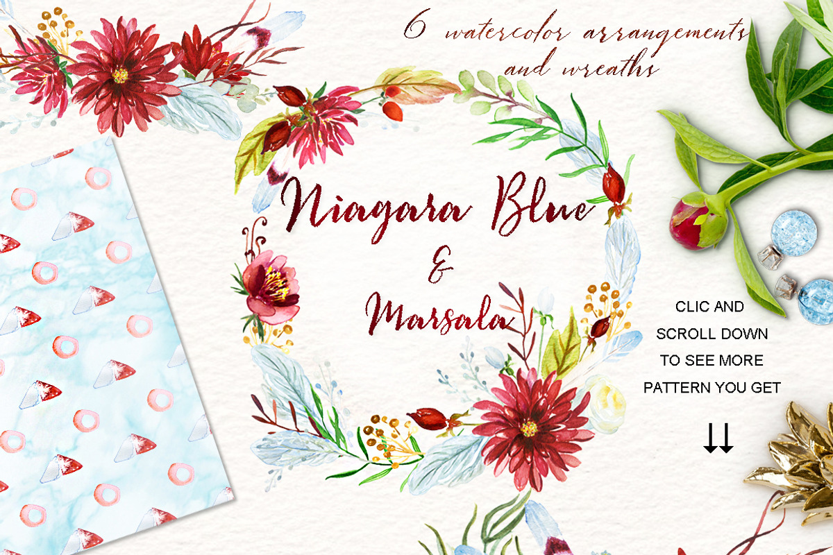 Marsala and Niagara blue watercolor, an Illustration by LABFcreations (Photo 1 of 7)