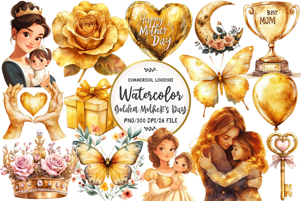 Golden Mother's Day Clipart, an Illustration by OK Design (Photo 1 of 5)