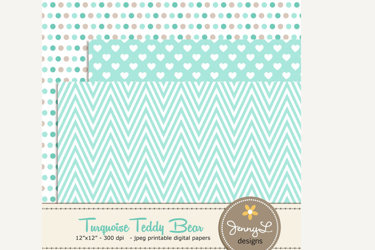 Turquoise Teddy Bear Digital Paper, a Pattern Graphic by JennyL Designs (Photo 3 of 4)