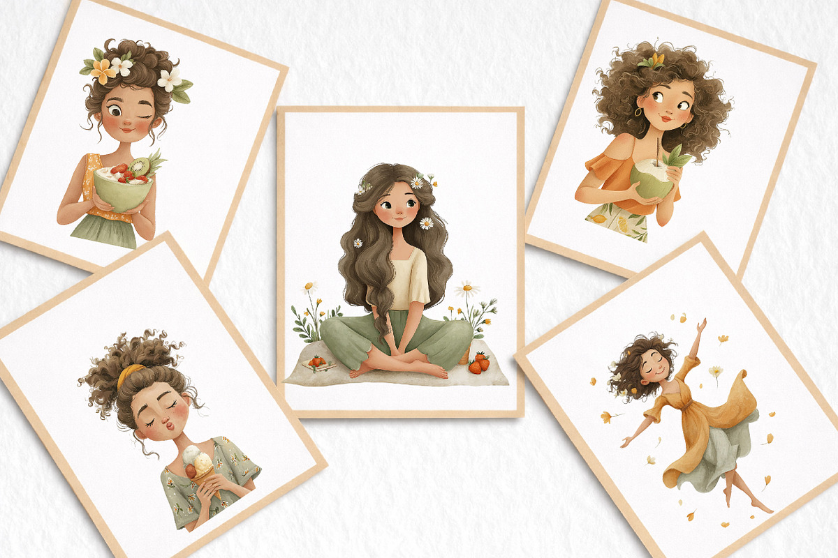 Whimsical Summer Girl Clipart, an Illustration by DreamArtGraphic (Photo 6 of 8)