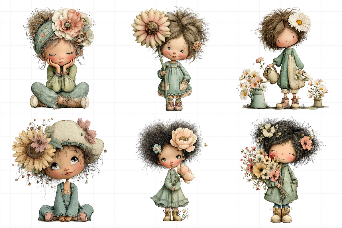Girl and Flower Clipart Kids, an Illustration by Daily.Designs (Photo 4 of 8)