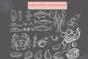 Seafood Hand Drawn Clip Art.