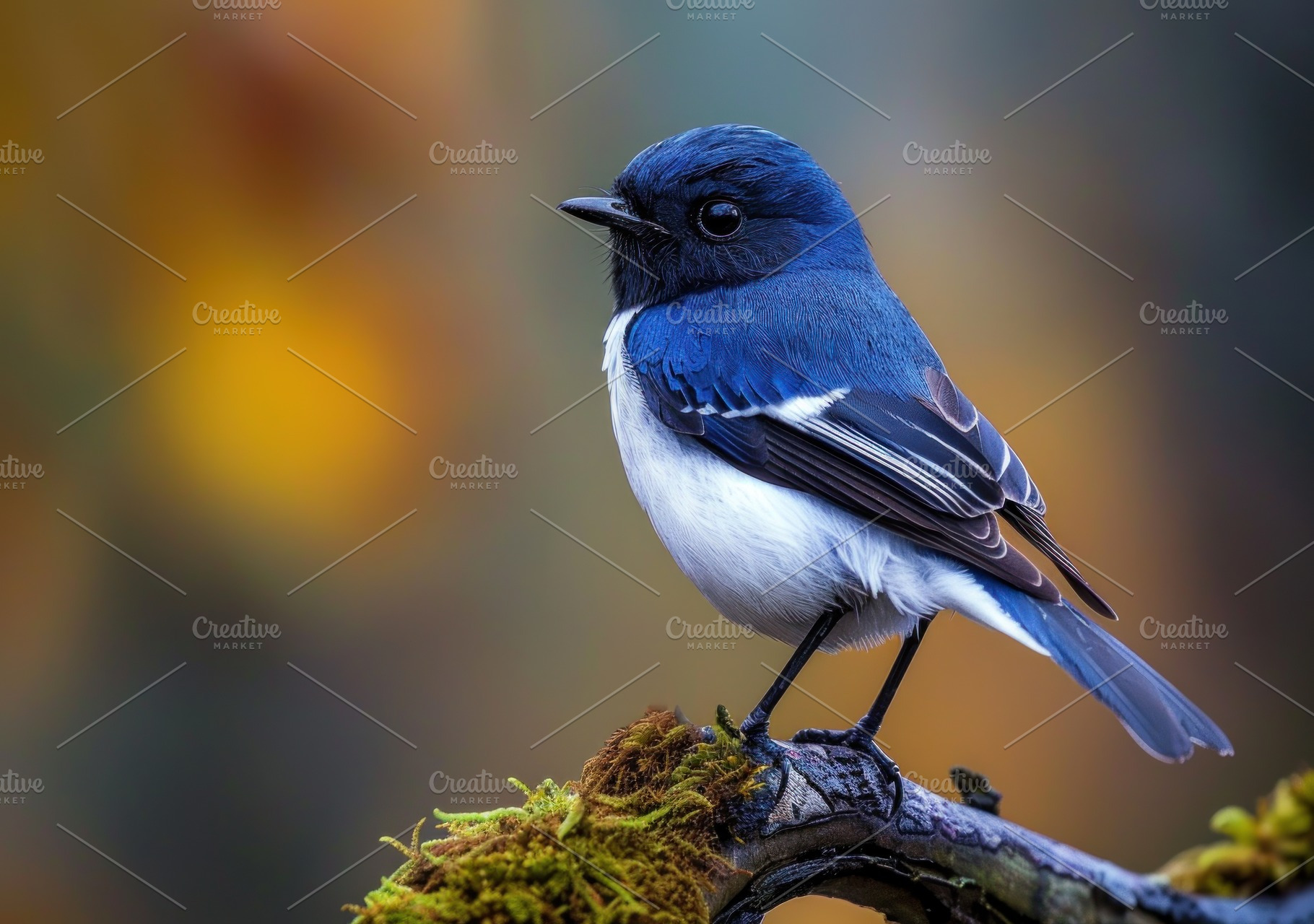 Vibrant Blue Flycatcher Perched in Serene Natural Habitat - Gene, a Photo by José Manuel Gelpi