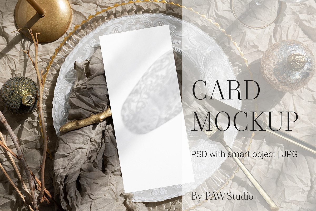 Xmas Card Mockup 4x9 Menu ch4, a Merchandise Mockup by PawMockups (Photo 1 of 10)