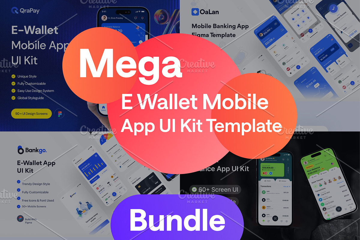 Mega – E-Wallet App UI Kit Bundle, an UI Kit Template by DesignsLab (Photo 1 of 5)