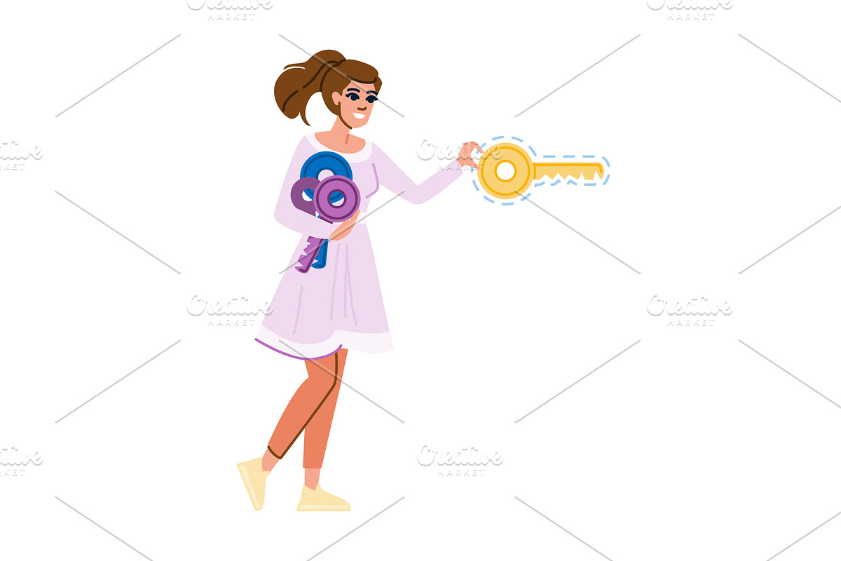 Woman holding keys choosing correct, an Object Illustration by pikepicture