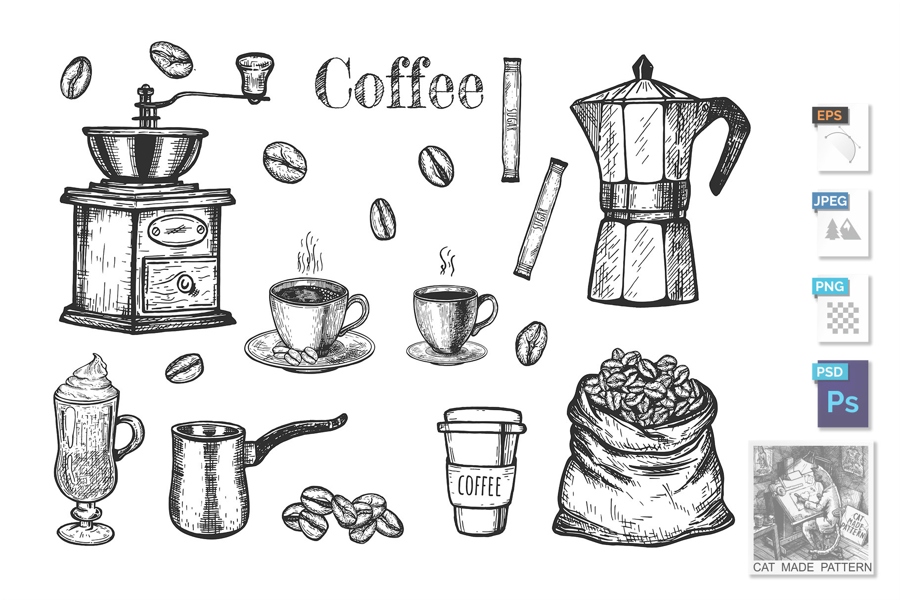 Coffee objects set to make and drink, an Object Graphic by CatMadePattern