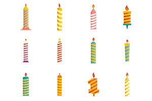 Birthday Candle Icons Set Flat