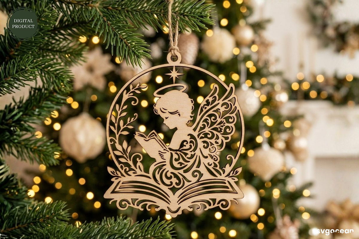 Angel Christmas Ornament SVG Bundle, a Decorative Illustration by svgocean (Photo 6 of 7)