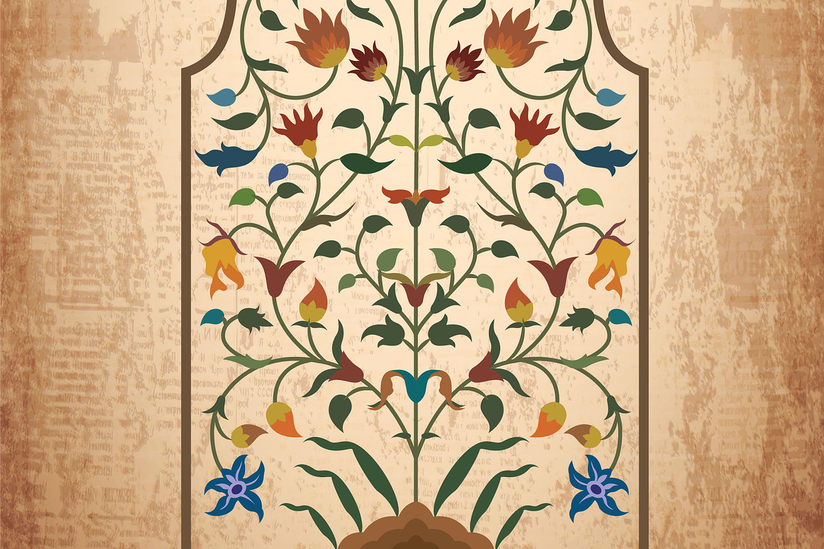 Mughal Floral Arch Illustration, a Decorative Illustration by Mughal Wallpaper (Photo 3 of 3)
