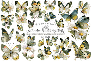 Watercolor Pastel Butterfly Clipart, an Illustration by DreamCafeArt