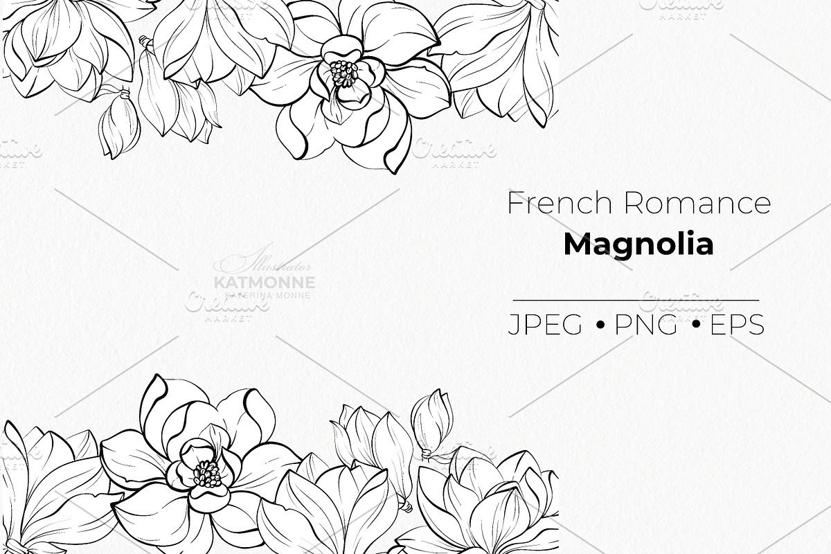 Magnolia Line Art Botanical Vector, a Decorative Illustration by katmonne (Photo 7 of 13)