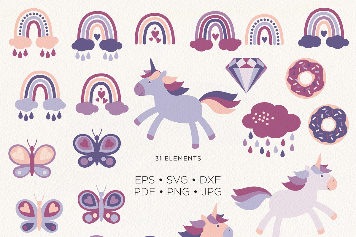 Rainbow Unicorn Vector Bundle, a Decorative Illustration by Olga Begak Art & Design (Photo 11 of 17)