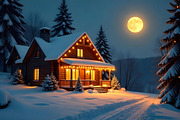 Cozy Winter Cabin Night Background, a Nature Photo by Aura Canyon HQ (Thumbnail 1 of 7)