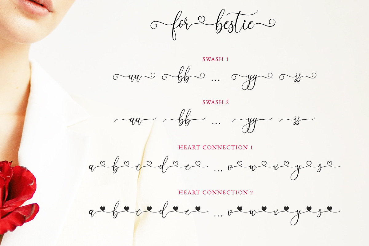 For Bestie - Heart Swash Font Script