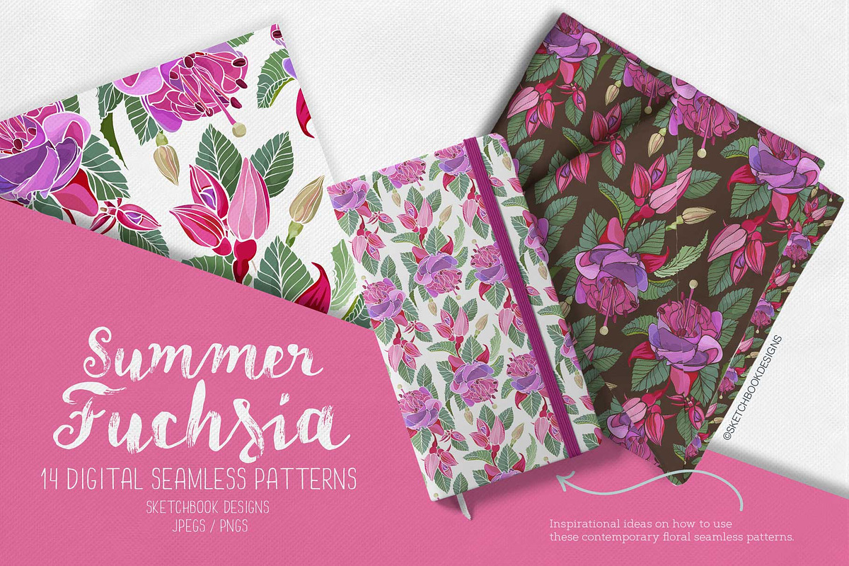 Summer Fuchsia Seamless Pattern Set, a Pattern Graphic by Sketchbook Designs (Photo 6 of 10)
