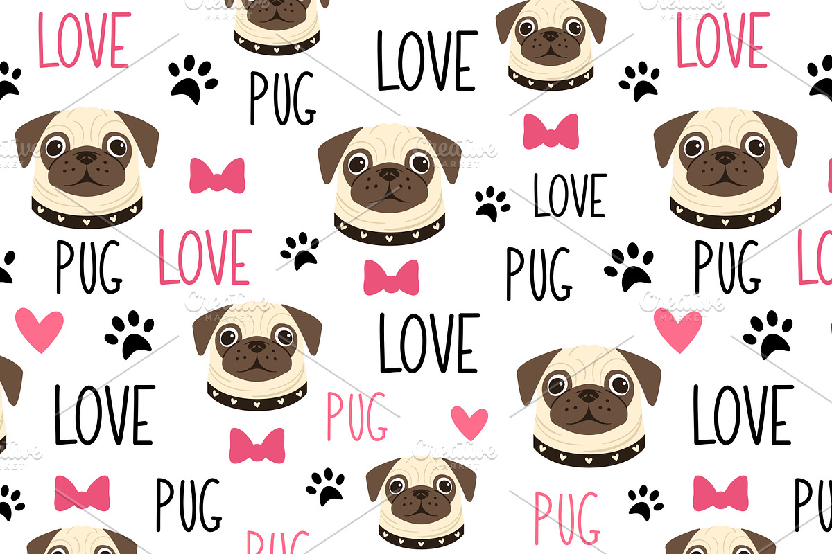 Pug Seamless Patterns | Vector Files, an Animal Illustration by Elena Nesterova (Photo 5 of 7)