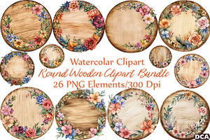 Watercolor Round Wooden Clipart, an Illustration by DreamCafeArt
