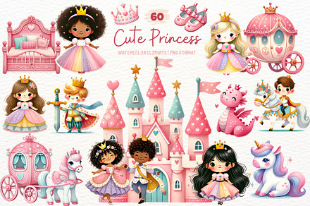 Cute Princess Clipart Bundle PNG, a Person Illustration by SugarCloudStudioArt