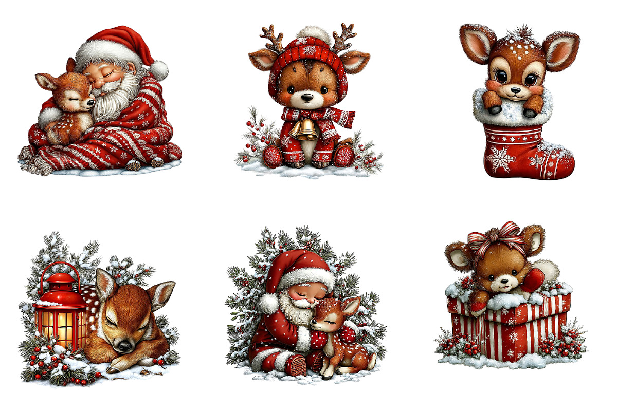 Snowy Santa and Reindeer Clipart, a Seasonal Illustration by CreationArt (Photo 5 of 5)