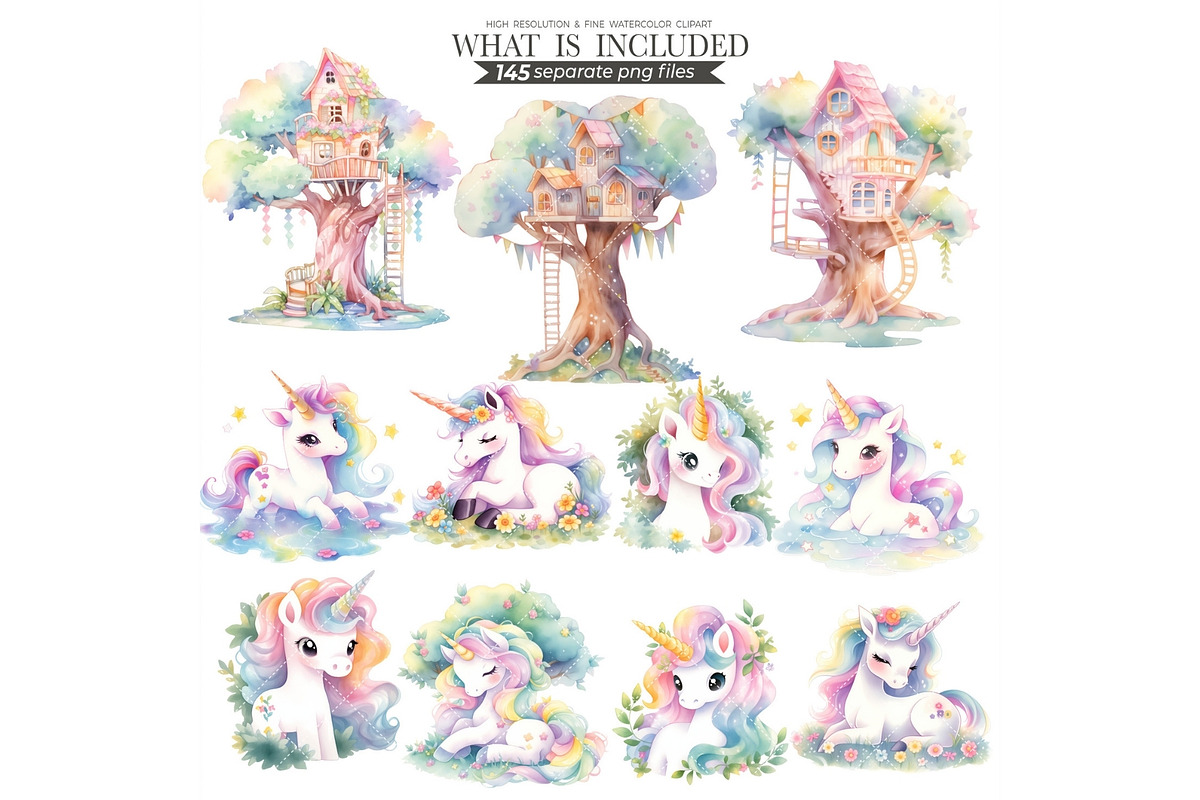 Pastel Unicorn Watercolor Clipart, an Illustration by CharmClipart (Photo 5 of 10)