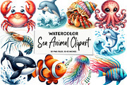 Watercolor Sea Animal Clipart, an Illustration by DreamArtGraphic (Thumbnail 1 of 5)
