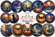 Moonlit Nights Stained Glass Clipart, an Illustration by RobertsArt (Thumbnail 1 of 7)